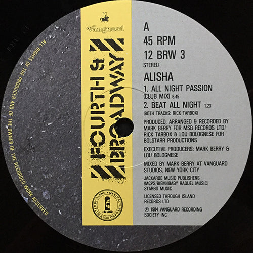 ALISHA // ALL NIGHT PASSION (CLUB MIX) (6:45) / (BEAT ALL NIGHT) (1:23) / (SHORT RADIO VERSION) (3:35) / (DUB ALL NIGHT) (7:05)