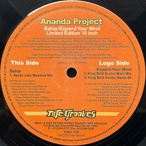ANANDA PROJECT // BAHIA (KYOTO JAZZ MASSIVE MIX) (8:25) / EXPAND YOUR MIND (KING BRITT SCUBA MAIN MIX) (5:50) / (KING BRITT SCUBA BEATS #4) (2:29)