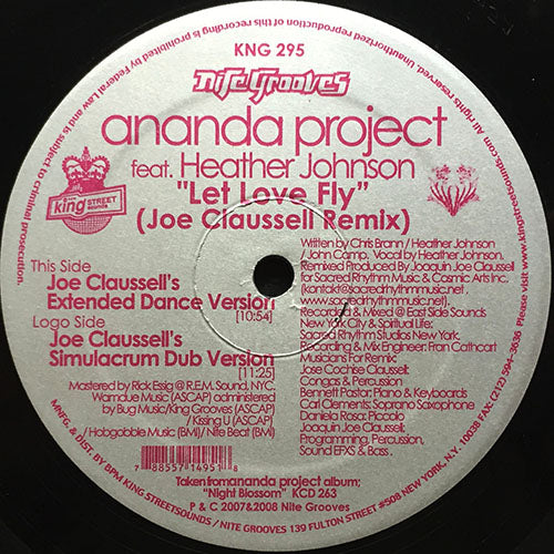 ANANDA PROJECT feat. HEATHER JOHNSON // LET LOVE FLY (JOE CLAUSSELL'S EXTENDED DANCE VERSION) (10:54) / (JOE CLAUSSELL'S SIMULACRUM DUB VERSION) (11:25)