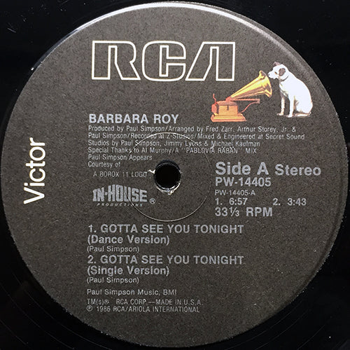 BARBARA ROY // GOTTA SEE YOU TONIGHT (DANCE VERSION) (6:57) / (SINGLE VERSION) (3:43) / (EXTENDED DUB VERSION) (10:03)