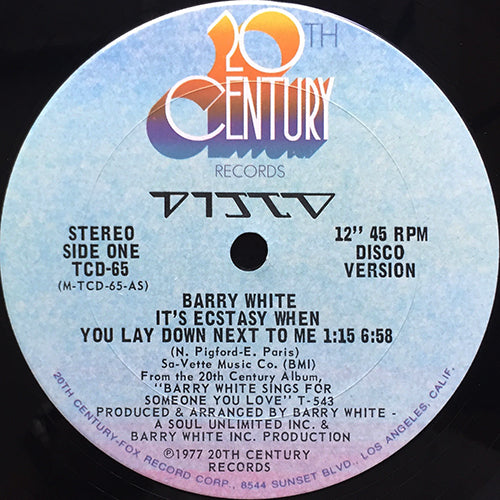 BARRY WHITE // IT'S ECSTASY WHEN YOU LAY DOWN NEXT TO ME (6:58) / I NEVER THOUGHT I'D FALL IN LOVE WITH YOU (4:48)