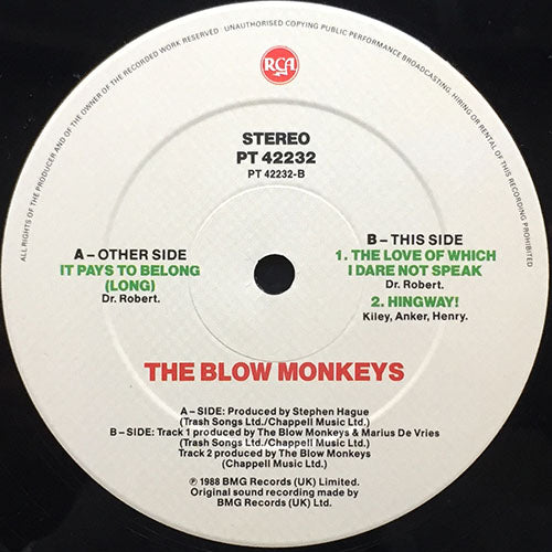 BLOW MONKEYS // IT PAYS TO BELONG (LONG) / THE LOVE OF WHICH I DARE NOT SPEAK / HINGWAY