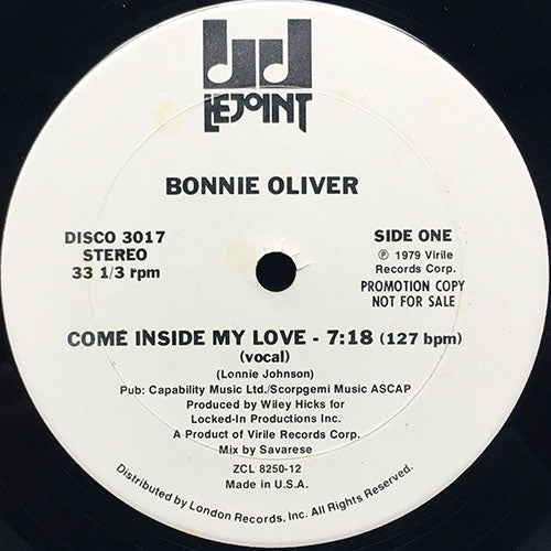 BONNIE OLIVER // COME INSIDE MY LOVE (7:18) / INST (7:18)