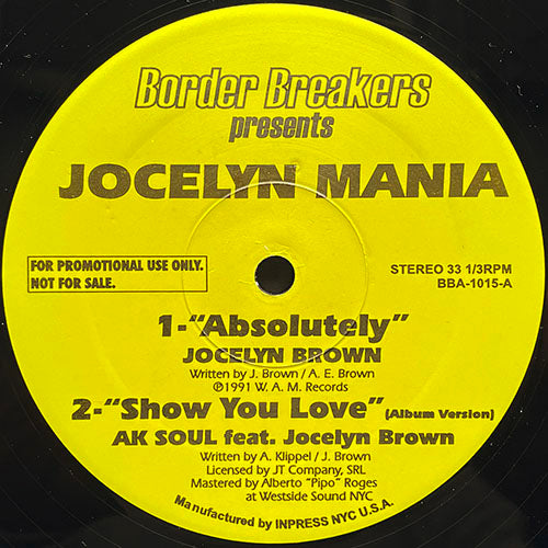 BORDER BREAKERS presents JOCELYN MANIA // JOCELYN MANIA (EP) inc. ABSOLUTELY / SHOW YOU LOVE / SOMEBODY ELSE'S GUY