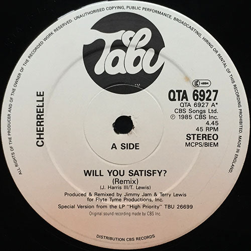 CHERRELLE // WILL YOU SATISFY (REMIX) (4:45) / (DUB - DANCE REMIX) (5:27) / WHEN YOU LOOK IN MY EYES (4:48)