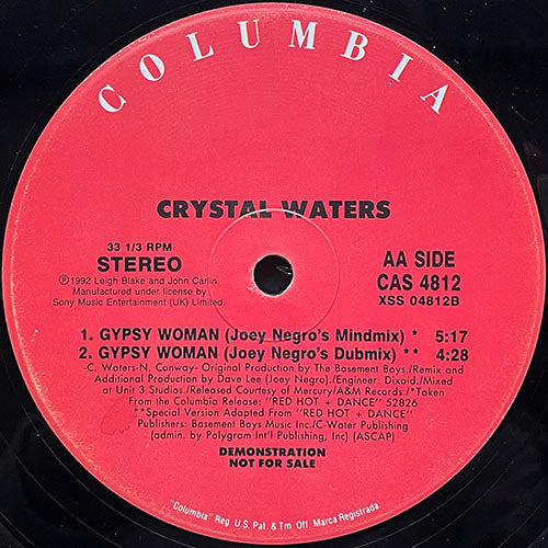 CRYSTAL WATERS / SABRINA JOHNSTON // GYPSY WOMAN (JOEY NEGRO REMIX) (2VER) / PEACE (DAVID MORALES REMIX) (2VER)