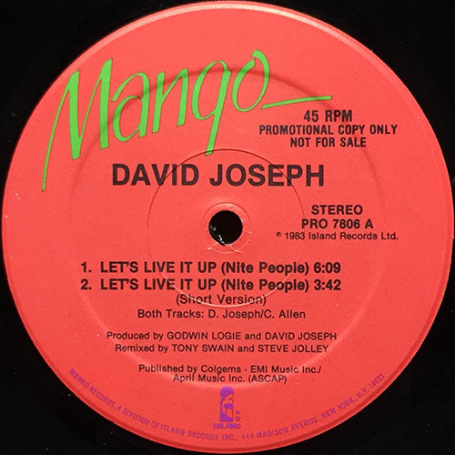 DAVID JOSEPH // LET'S LIVE IT UP (NITE POPLE) (6:09)  / INST (6:34)