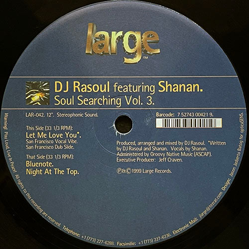 DJ RASOUL feat. SHANAN // SOUL SEARCHING VOL. 3 (EP) inc. LET ME LOVE YOU (2VER) / BLUENOTE / NIGHT AT THE TOP