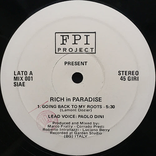 F.P.I. PROJECT presents RICH IN PARADISE // GOING BACK TO MY ROOTS (5:30) / RICH IN PARADISE (5:30) / PIANO IN PARADISE (1:38)