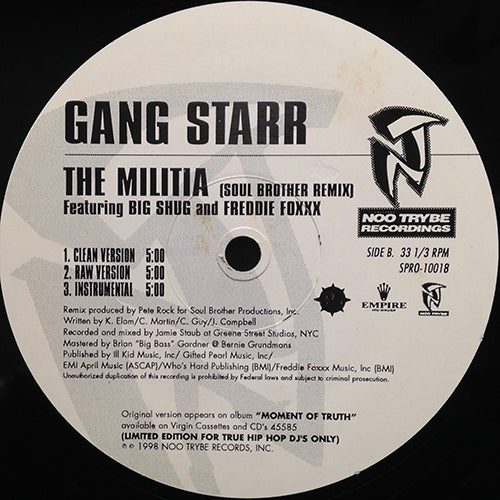 GANG STARR feat. BIG SHUG & FREDDIE FOXXX // THE MILITIA II (REMIX) (2VER) / THE MILITIA (SOUL BROTHER REMIX) (2VER) / 1/2 & 1/2 (3VER)