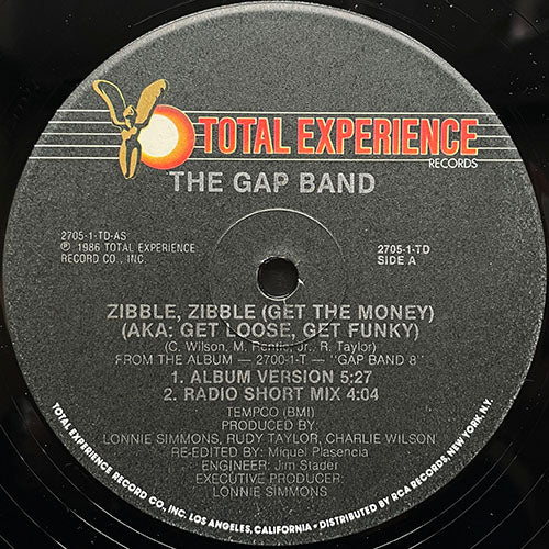 GAP BAND // ZIBBLE, ZIBBLE (GET THE MONEY) (AKA: GET LOOSE, GET FUNKY) (ALBUM VERSION) (5:27) / (RADIO SHORT MIX) (4:04) / (DUB-ZIBBLE MONEY MIX) (5:37)