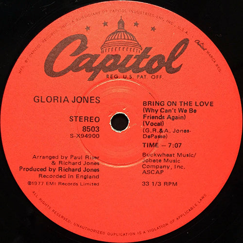 GLORIA JONES // BRING ON THE LOVE (WHY CAN'T WE BE FRIENDS AGAIN) (7:07) / INST (7:07)