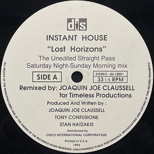INSTANT HOUSE // LOST HORIZONS (THE UNEDITED STRAIGHT PASS SATURDAY NIGHT SUNDAY MORNING MIX) / LOST TRACK