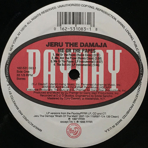 JERU THE DAMAJA // ME OR THE PAPES (4VER) / THA BULLSHIT (2VER) / ME NOT THE PAPER