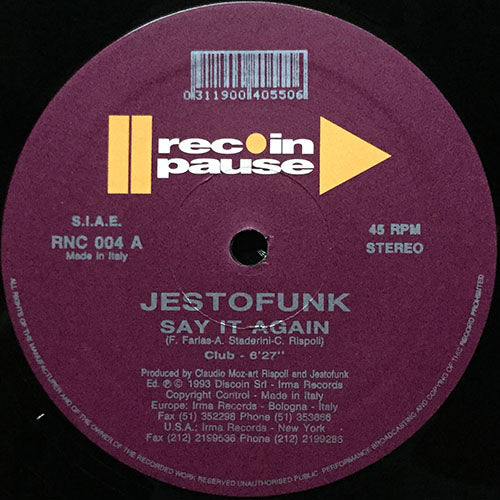 JESTOFUNK // SAY IT AGAIN (CLUB) (6:27) / (WHITE MAGNOLIA) (6:48)