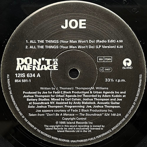 JOE / ISLAND INSPIRATIONAL ALL-STARS feat. KIRK FRANKLIN AND THE FAMILY, HEZEKIAH WALKER AND THE FELLOWSHIP CHOIR // ALL THE THINGS (YOUR MAN WON'T DO) (2VER) / DON'T GIVE UP (2VER)