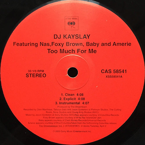 DJ KAY SLAY feat. NAS, FOXY BROWN, BABY & AMERIE // TOO MUCH FOR ME (3VER) / TAKE A LOOK AT MY LIFE (3VER)