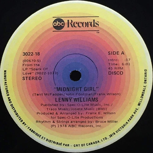 LENNY WILLIAMS // MIDNIGHT GIRL (6:01) / LOVE CAME AND RESCUED ME (4:02)