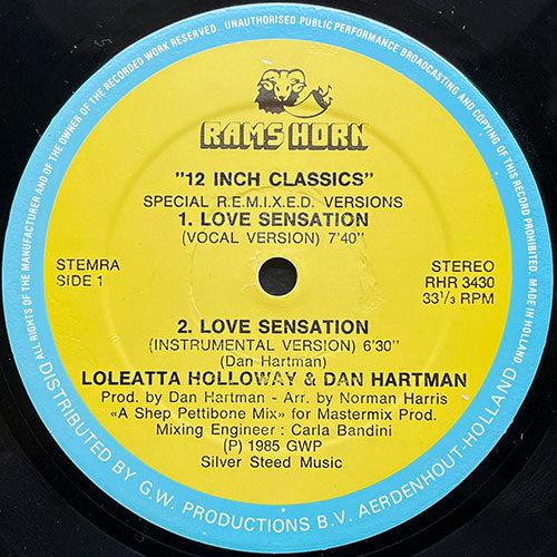 LOLEATTA HOLLOWAY & DAN HARTMAN // LOVE SENSATION (VOCAL VERSION) (7:40) / (INSTRUMENTAL VERSION) (6:40) / (9:44)