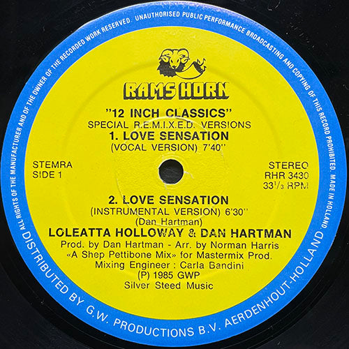 LOLEATTA HOLLOWAY & DAN HARTMAN // LOVE SENSATION (VOCAL VERSION) (7:40) / (INSTRUMENTAL VERSION) (6:30) / (9:44)