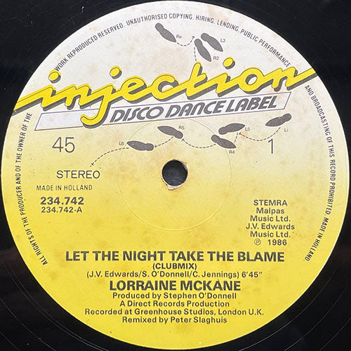 LORRAINE McKANE // LET THE NIGHT TAKE THE BLAME (CLUBMIX) (6:45) / (DREAMDUB) (6:22)