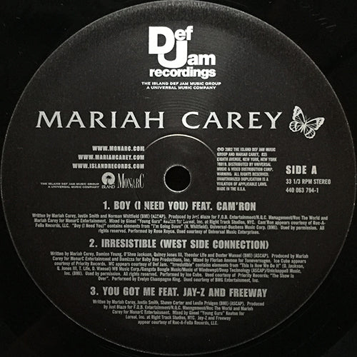 MARIAH CAREY feat. CAM'RON, JAY-Z & FREEWAY // BOY (I NEED YOU) (2VER) / IRRESISTIBLE (WEST SIDE CONNECTION) (2VER) / YOU GOT ME (2VER)
