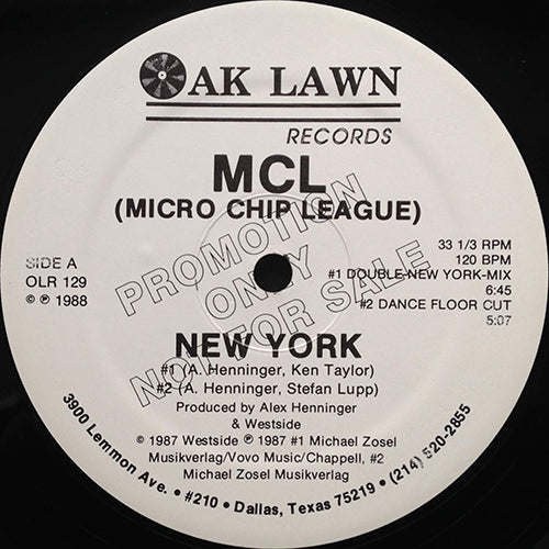 MCL (MICRO CHIP LEAGUE) // NEW YORK (DOUBLE NEW YORK MIX) (6:45) / (DANCEFLOOR CUT) (5:07) / COMMUNICATE (3VER)