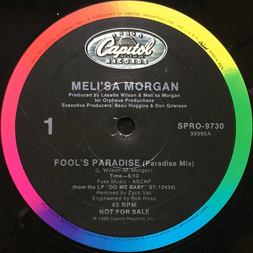 MELI'SA MORGAN // FOOL'S PARADISE (PARADISE MIX) (5:13) / (SINGLE VERSION) (4:30) / (SINGLET MIX) (3:00) / (BONUS BEATS) (2:00)