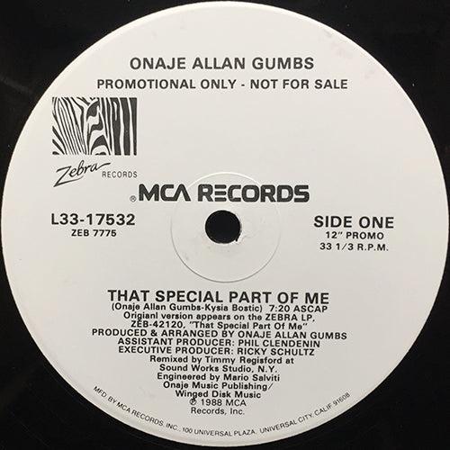 ONAJE ALLAN GUMBS // THAT SPECIAL PART OF ME (7:20) / (RADIO EDIT) (4:09) / (BONUS BEATS) (2:58) / (EXTENDED RADIO MIX) (6:22)