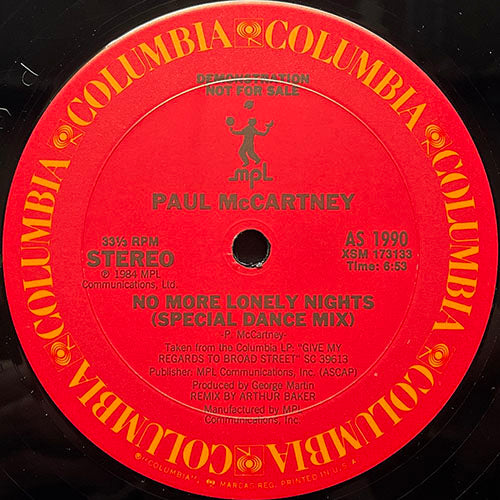 PAUL McCARTNEY // NO MORE LONELY NIGHTS (SPECIAL DANCE MIX) (6:53/4:14)