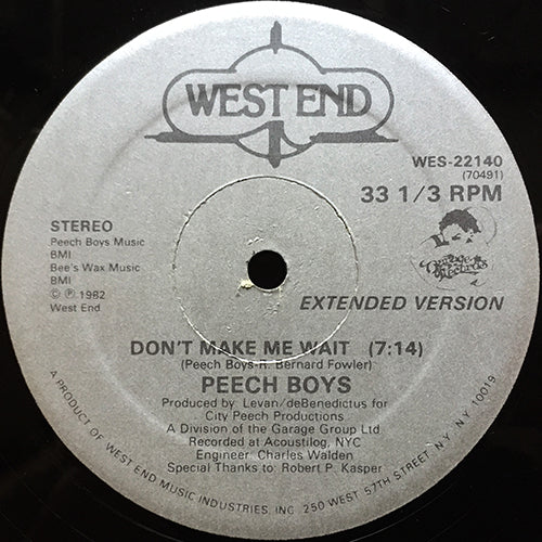 PEECH BOYS // DON'T MAKE ME WAIT (EXTENDED VERSION) (7:14) / (DUB MIX) (5:52)