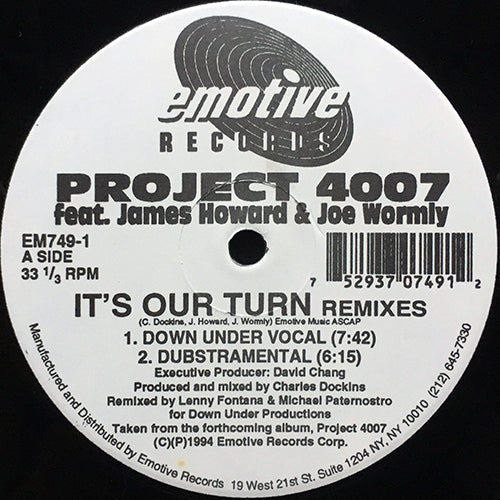 PROJECT 4007 feat. JAMES HOWARD & JOE WORMLY // IT'S OUR TURN (REMIXES) (9VER)