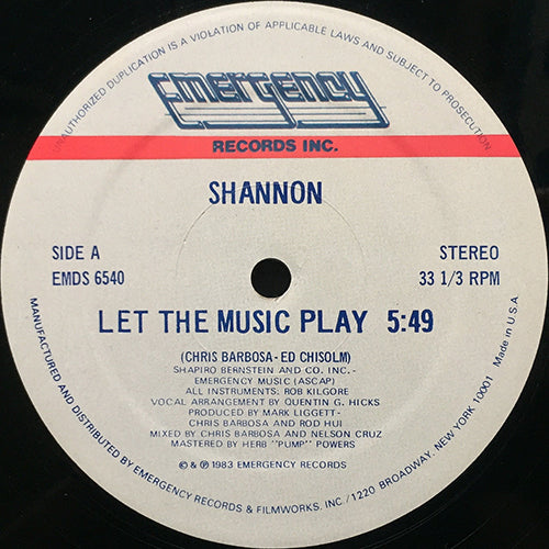 SHANNON // LET THE MUSIC PLAY (5:49) / DUB (6:10)
