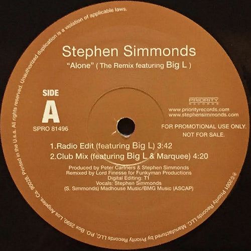 STEPHEN SIMMONDS feat. BIG L // ALONE (LORD FINESSE REMIX) (2VER) / I CAN'T DO THAT (2VER)