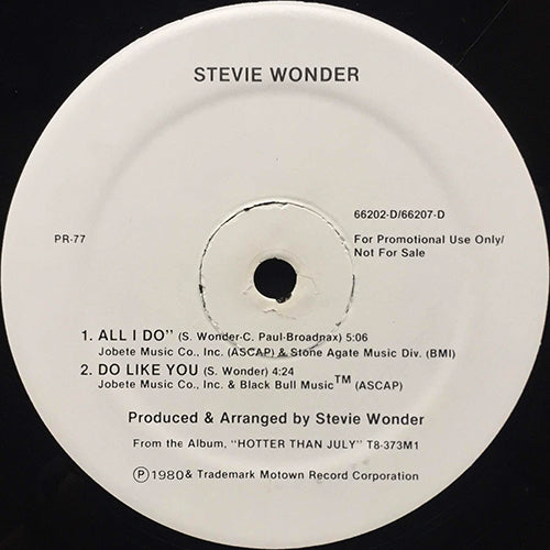 STEVIE WONDER // 4 TRACK EP inc. ALL I DO (5:06) / DO LIKE YOU (4:24) / I AIN'T GONNA STAND FOR IT (4:39) / DID I HEAR YOU SAY YOU LOVE ME (4:07)