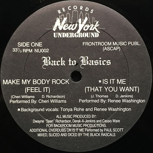 V.A. (CHERI WILLIAMS / RENEE WASHINGTON / RUFFNECK / FIRST STATION / BACKROOM PRODUCTIONS) // BACK TO BASICS (LP) inc. MAKE MY BODY ROCK / IS IT ME / CRAZY / COME INTO MY HEART (2VER) / DEFINITION OF A TRACK