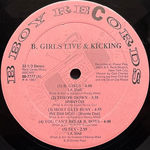 V.A. (L.A. STAR / SPARKY D / 5 STAR MOET / BABY DOLL) // B. GIRLS LIVE & KICKING (LP) inc. THROW DOWN / MOET GETS BUSY (SHANTE DISS) / SEX / WRITE THAT RHYME (SALT & PEPPA DISS) / SPARKY'S BACK / GIVE ME YOUR LOVE / LA GEAR etc