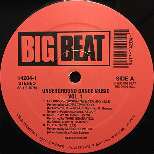 V.A. (MICHAEL WATFORD / THIRD GENERATION / MISSION CONTROL / BLOOD / TONY RANSOM / RUDOULPHO) // UNDERGROUND DANCE MUSIC VOL. 1 (EP) inc. HOLDIN' ON / DON'T PLAY NO GAMES / OUTTA LIMITS / PEACE IN THE NATION / SPREAD SOME LOVE / SUNDAY AFTERNOON)