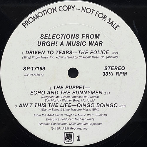V.A. (POLICE / ECHO AND THE BUNNYMEN / OINGO BOINGO / DEVO / GO-GO'S / XTC) // SELECTIONS FROM URGH! A MUSIC WAR (EP) inc. DRIVEN TO TEARS / THE PUPPET / AIN'T THIS THE LIFE / UNCONTROLLABE URGE / WE GOT THE BEAT / RESPECTABLE STREET