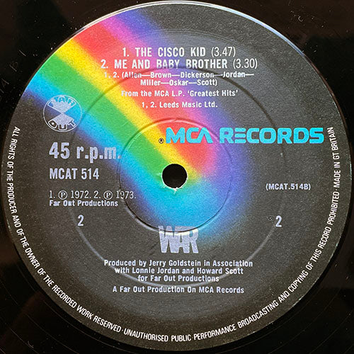 WAR // I'M THE ONE WHO UNDERSTANDS / THE CISCO KID (3:47) / ME AND BABY BROTHER (3:30)