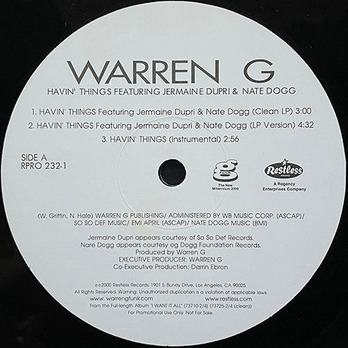 WARREN G feat. JERMAINE DUPRI & NATE DOGG // HAVIN' THINGS (4VER) / MY MOMMA (OLA MAE) (2VER)