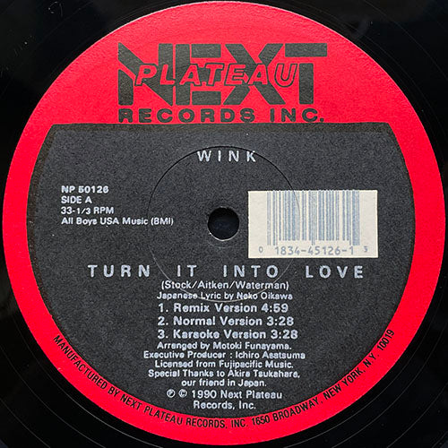 WINK // TURN IT INTO LOVE (REMIX VERSION) (4:59) / (NORMAL VERSION) (3:28) / (KARAOKE VERSION) (3:28) / ESPECIALLY FOR YOU (NORMAL VERSION) (4:05) / (KARAOKE VERSION) (4:05)