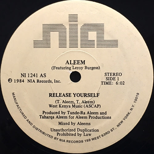 ALEEM feat. LEROY BURGESS // RELEASE YOURSELF (6:02) / DUB (6:15)
