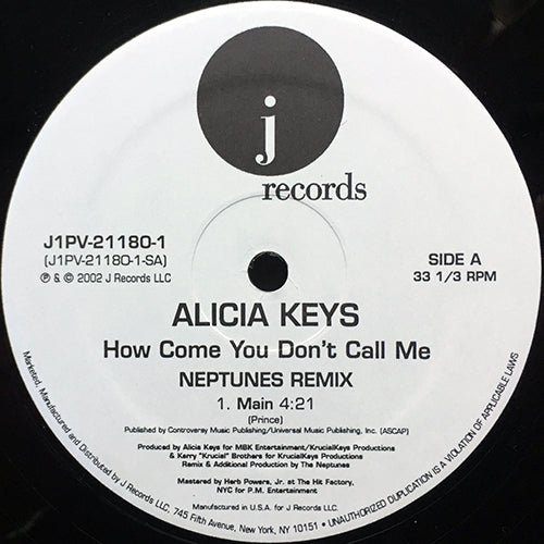 ALICIA KEYS // HOW COME YOU DON'T CALL ME (NEPTUNES REMIX) (2VER)