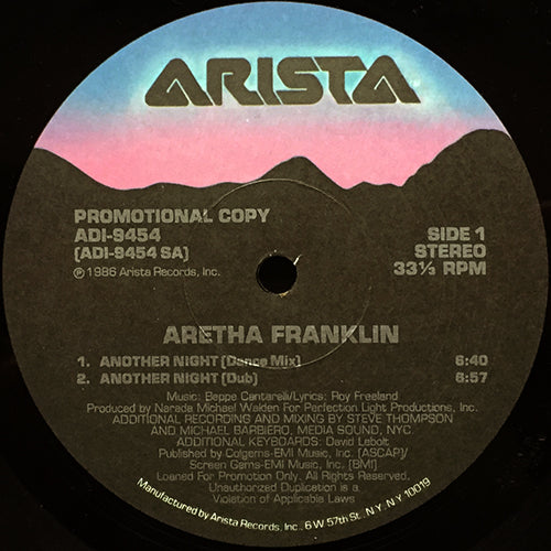ARETHA FRANKLIN // ANOTHER NIGHT (DANCE MIX) (6:40) / (DUB) (6:57) / (RADIO MIX) (5:02) / (SINGLE EDIT) (4:03)