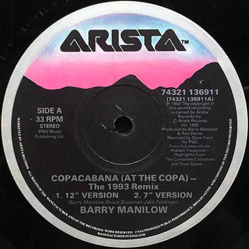 BARRY MANILOW // COPACABANA (1993 REMIX) (4VER) / HOME CASSETTE OF COMPOSING
