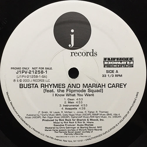 BUSTA RHYMES & MARIAH CAREY feat. FLIPMODE SQUAD / RAMPAGE // I KNOW WHAT YOU WANT (4VER) / CALL THE AMBULANCE (3VER)