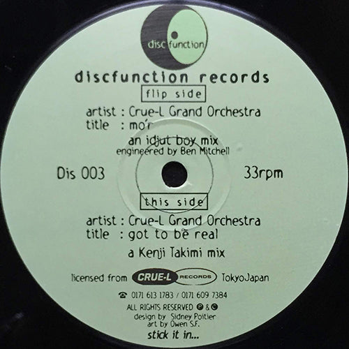 CRUE-L GRAND ORCHESTRA // MO'R (IDJUT BOYS MIX) (2VER) / GOT TO BE REAL (KENJI TAKIMI MIX)