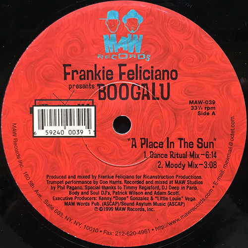 FRANKIE FELICIANO presents BOOGALU // A PLACE IN THE SUN (2VER) / ONE NOTE SAMBA (3VER)