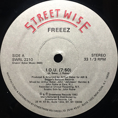 FREEEZ // I.O.U. (7:50) / I. DUB. U. (7:49) / ACAPPELLA U. (2:50)